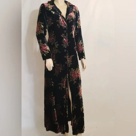 VINTAGE BETSEY JOHNSON VELVET MAXI DRESS AND MATCHING COAT DUSTER SET FL… - Picture 2 of 9